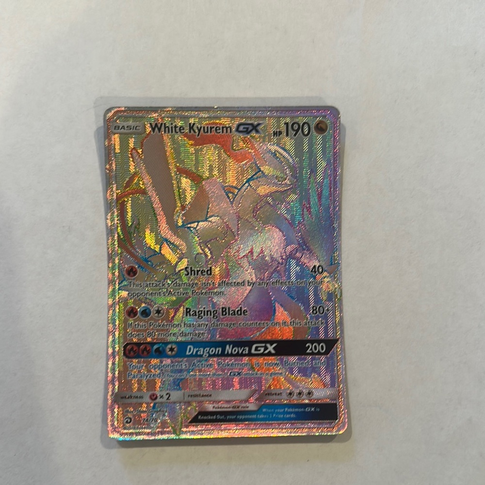 Pokemon White Kyurem GX Trading Card - Holographic Silver and Blue